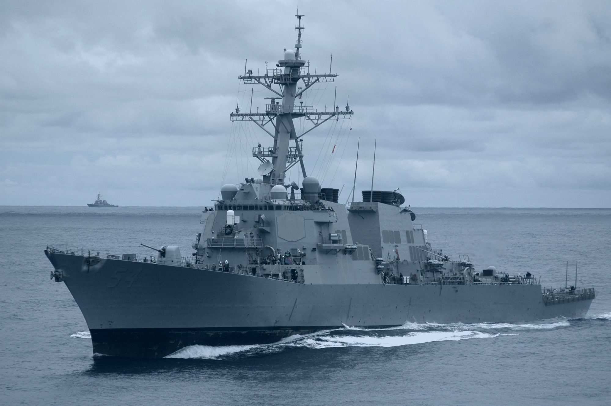USS Curtis Wilbur (DDG 54), an Arleigh Burke-class destroyer, underway. U.S. Navy photo.